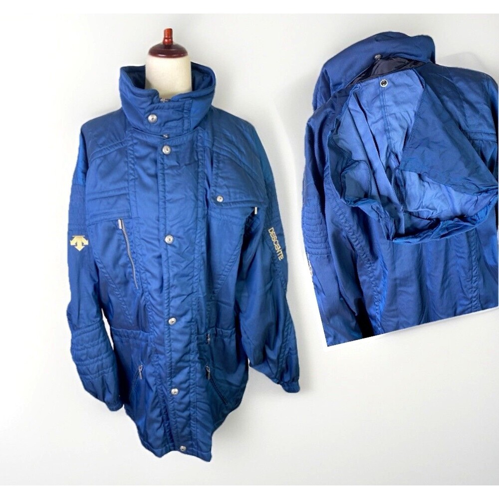 VTG Descente Jacket Mens XL Navy Hooded Parka Ski Snow EUC From 90s Insulated
